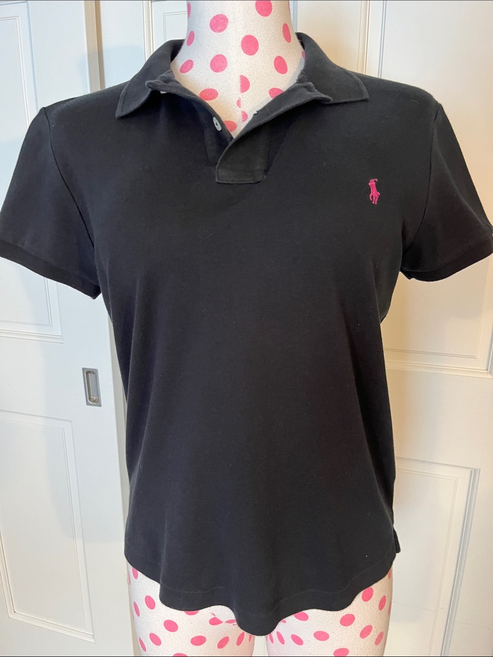 Ralph Lauren Black Short Sleeve Polo with Pink Pony